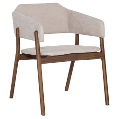 Customizable Walnut Finish Dining Chair in Beige Fabric, Stuzi Collection