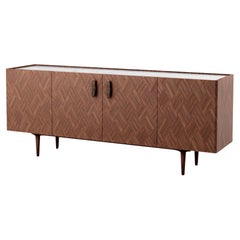 Customizable Walnut Or Oak Sideboard With Marble Top And Lacquered Interior
