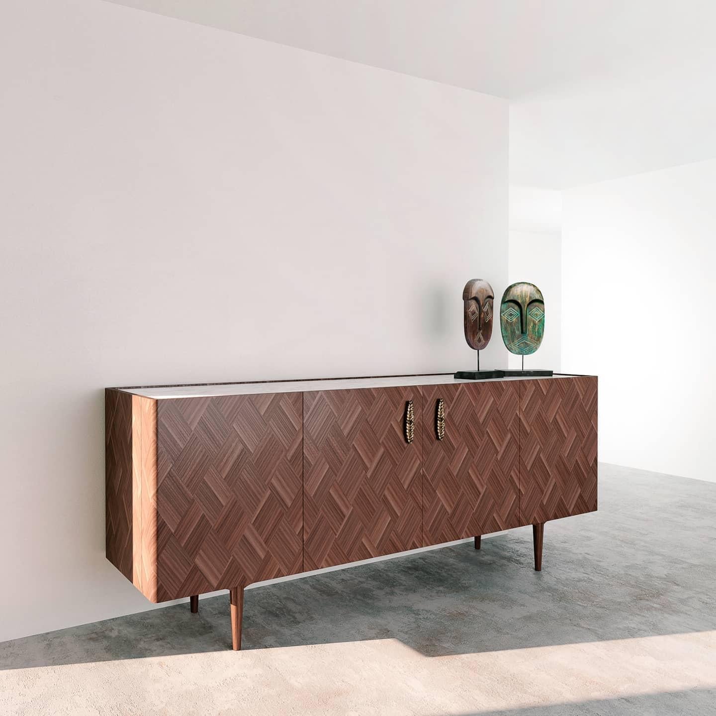 Buffet personnalisable en noyer ou en chêne avec plateau en marbre et intérieur laqué Neuf - En vente à NEW YORK, NY