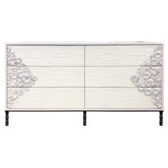 Modern White Blossom Flower Glass Mosaic 6-Chest of Drawers by Ercole Home