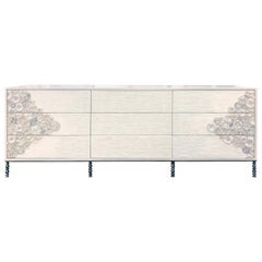 Customizable White Blossom Flower Glass Mosaic 9-Chest of Drawer by Ercole Home