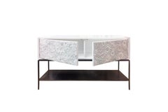 Modern White Blossom Glass Mosaic Buffet with Metal Shelf Base by Ercole Home