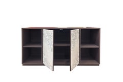 Modern Blossom Glass Credenza with Black Walnut and Platform Base by Ercole Home