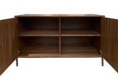 Modern White Blossom Glass Mosaic Buffet with Natural Walnut by Ercole Home