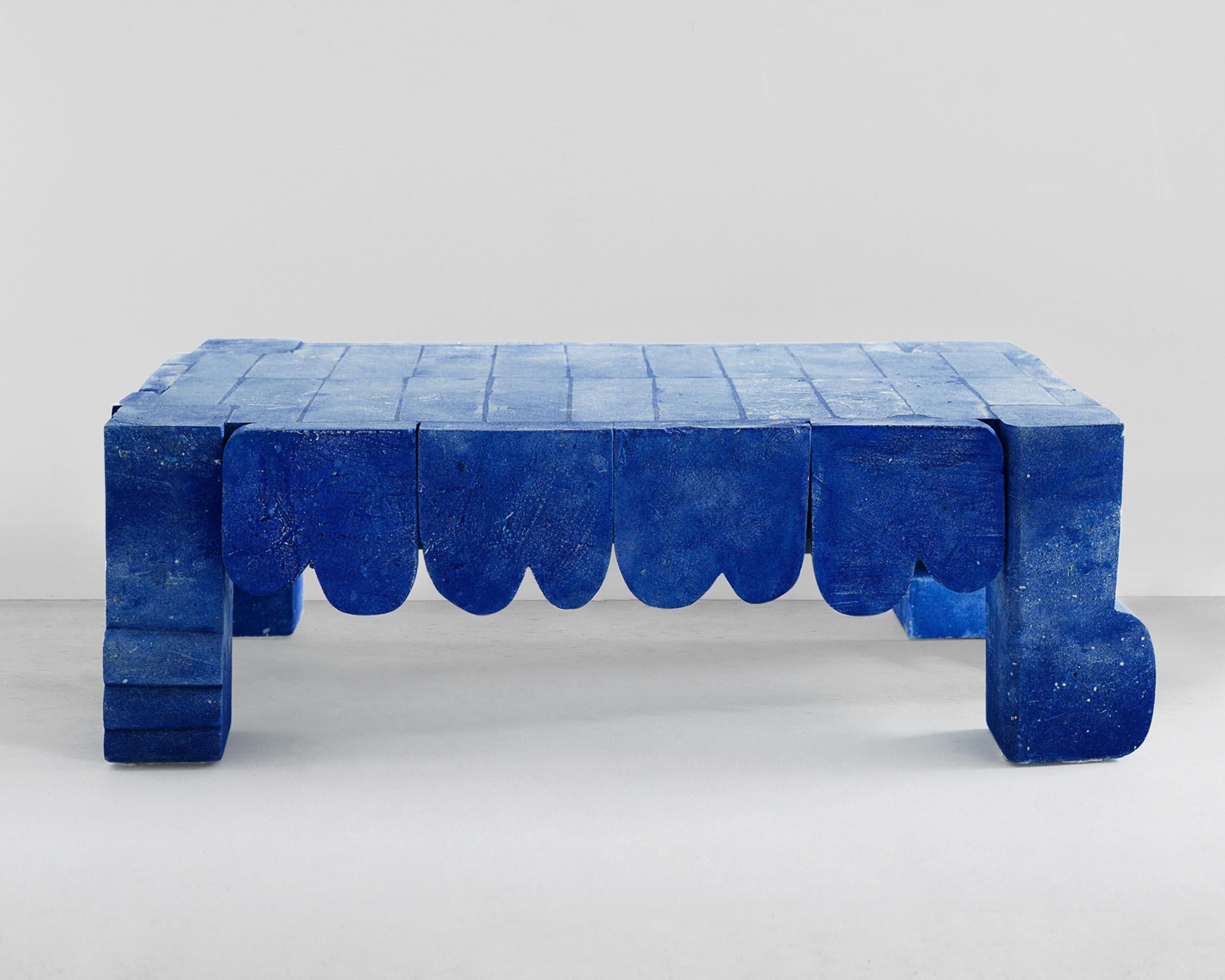 Contemporary coffee table 'Bobster' by denHolm.

Each creation is unique and signed by the artist.

Dimensions:
H. 36 cm
L. 68 cm
W. 105 cm

Material:
South Australian Limestone, sculpted entirely by hand.
---
Artist and stonemason Steve Clark is