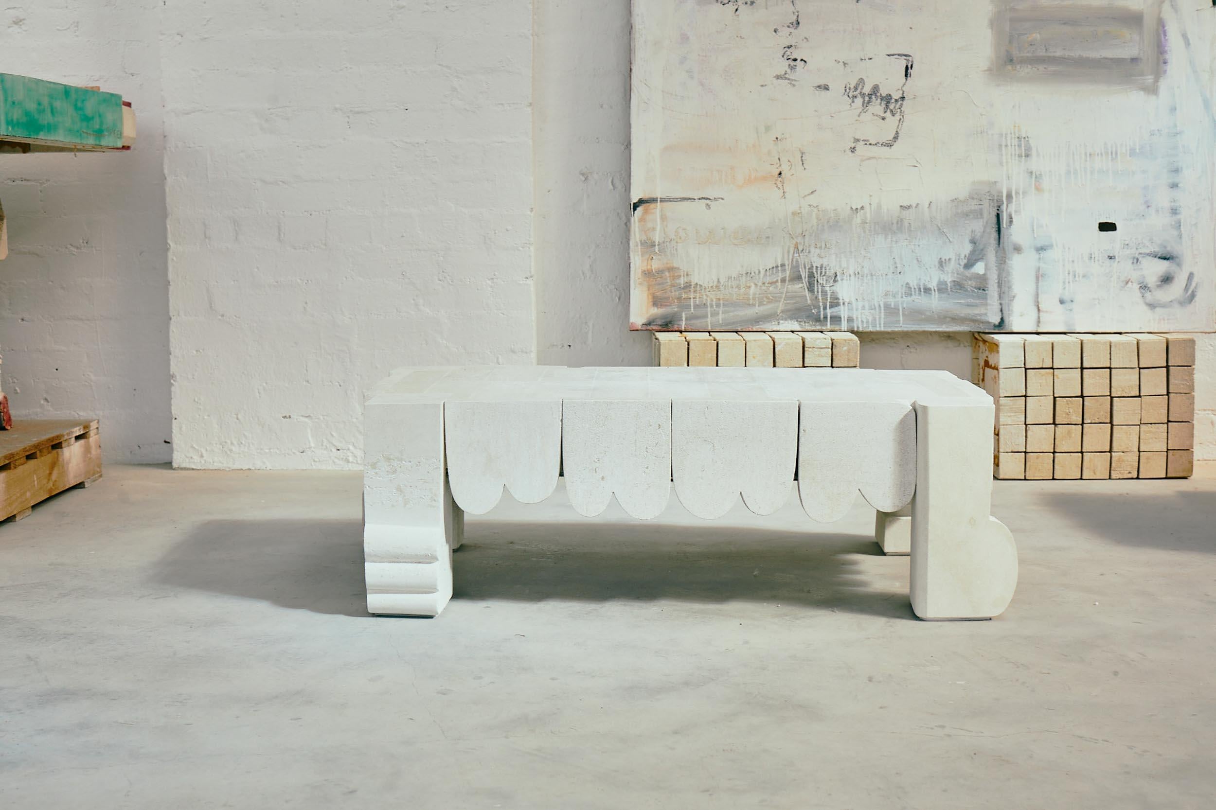 Customizable White Coffee Table 'Bobster' by DenHolm, Limestone In New Condition In Paris, FR