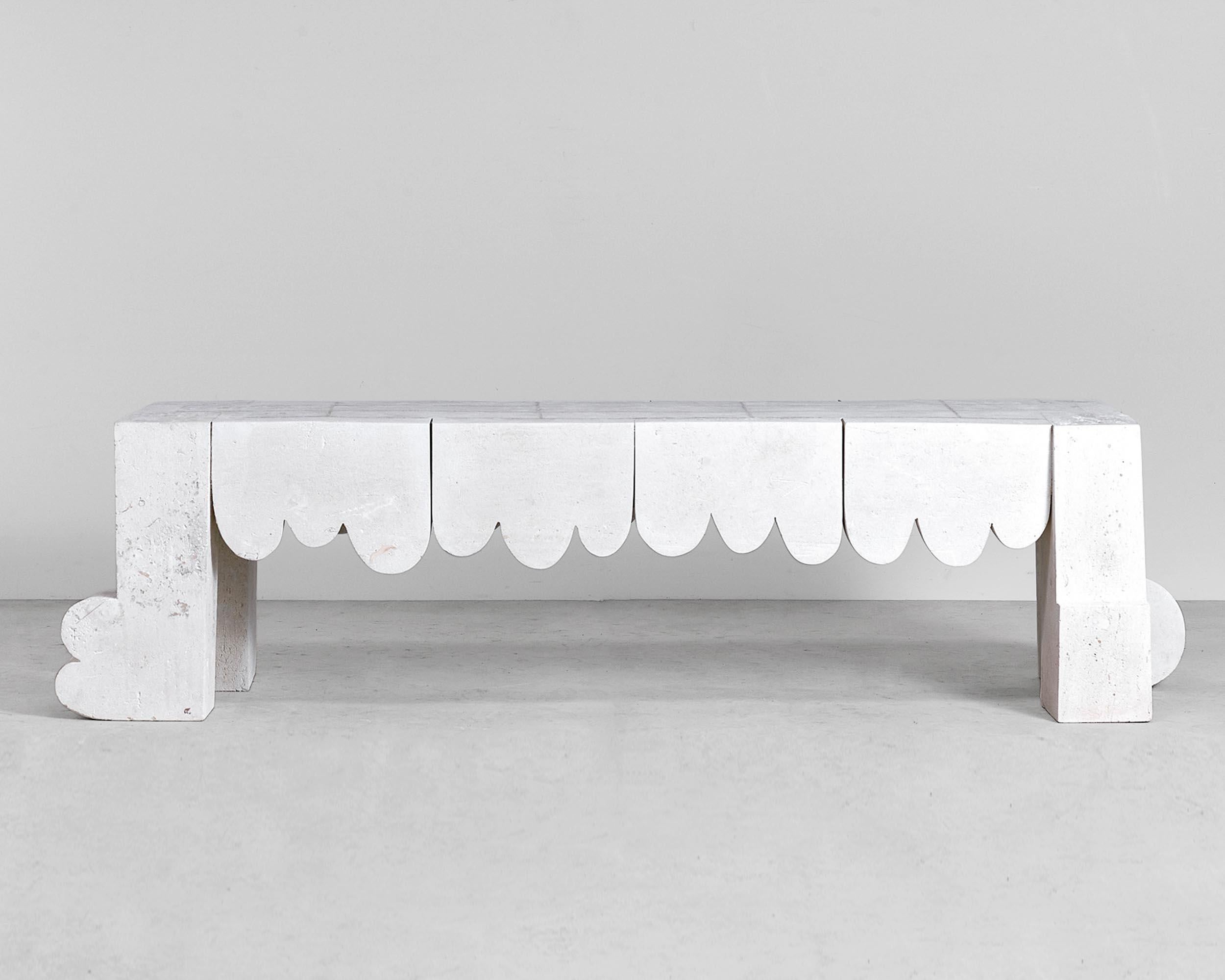 Customizable White Coffee Table 'Bobster' by DenHolm, Limestone 3