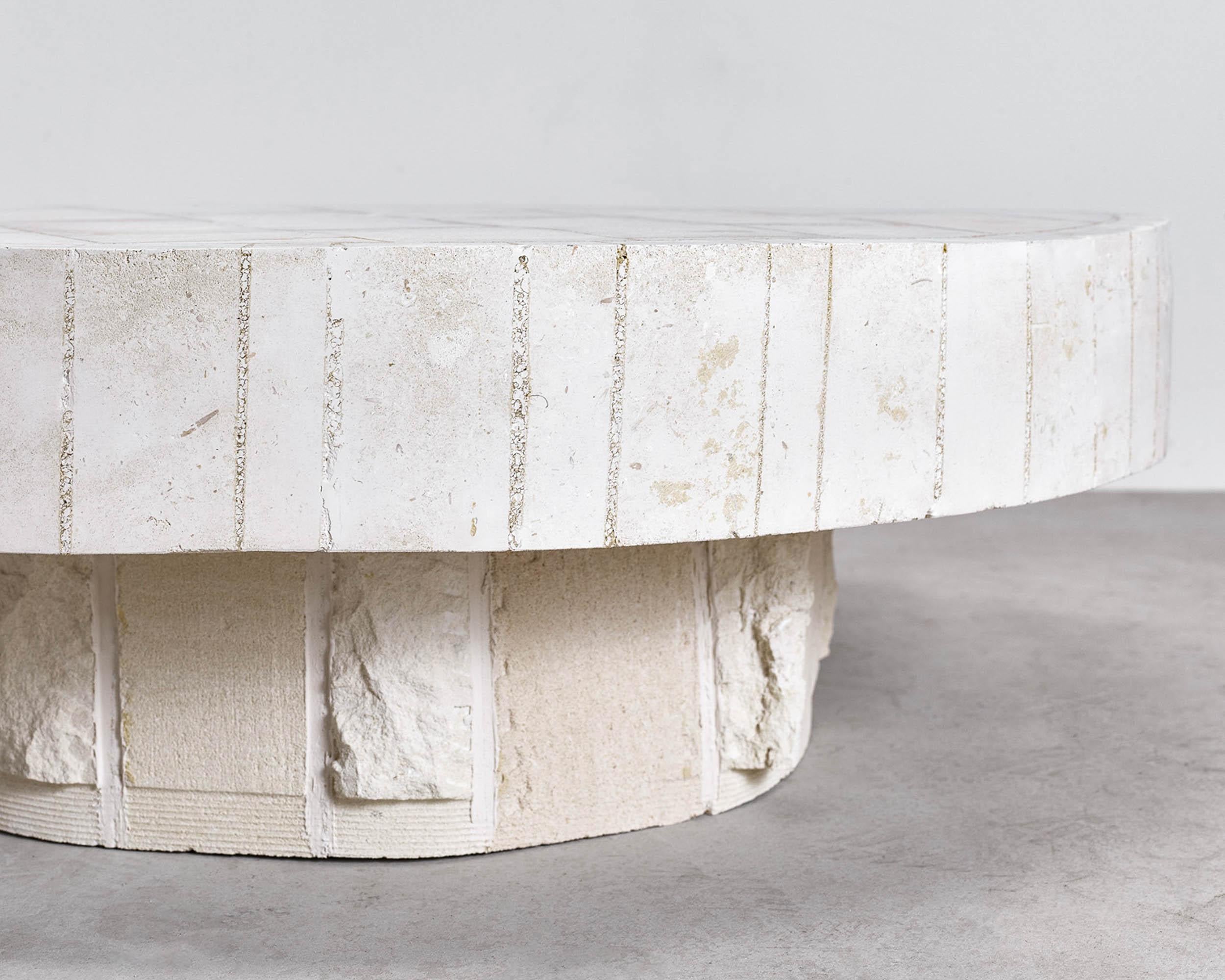 round limestone coffee table