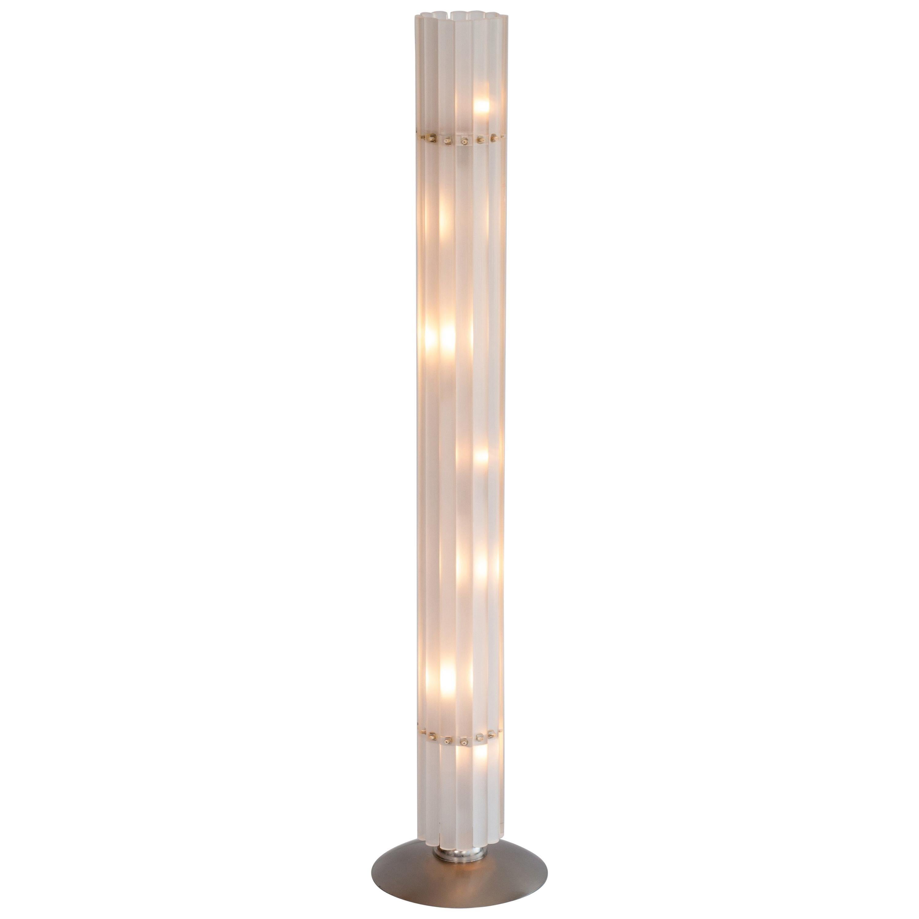 Modern and unique, Italian Venetian, floor lamp, in blown Murano glass, opaque colored, author Giovanni Dalla Fina, contemporary.
Limited Edition, made to order. 
This is a unique floor lamp, made up of a chromed framework, in which are