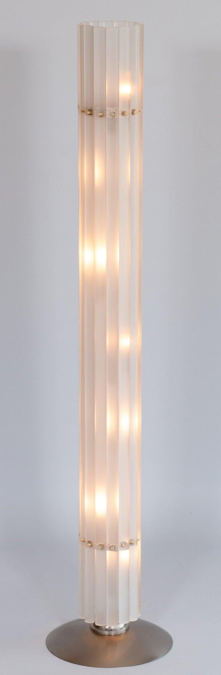 Hand-Crafted Bespoke White Cylinder Floor Lamp Murano Glass ArtistGiovanni Dalla Fina Italy For Sale