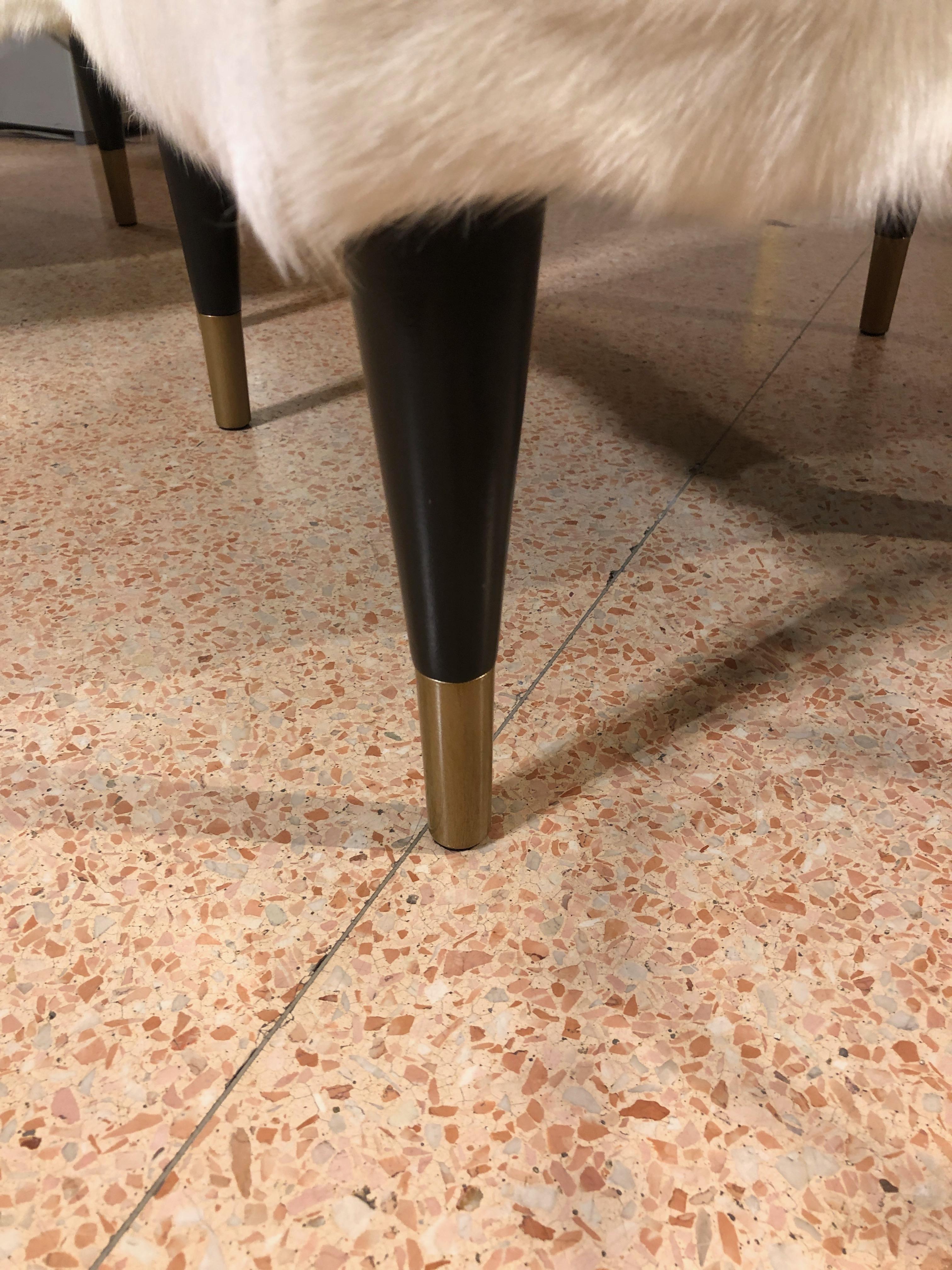Customizable White Fur Black Legs Bronze Endings Stools or Benches 1950s Style 1
