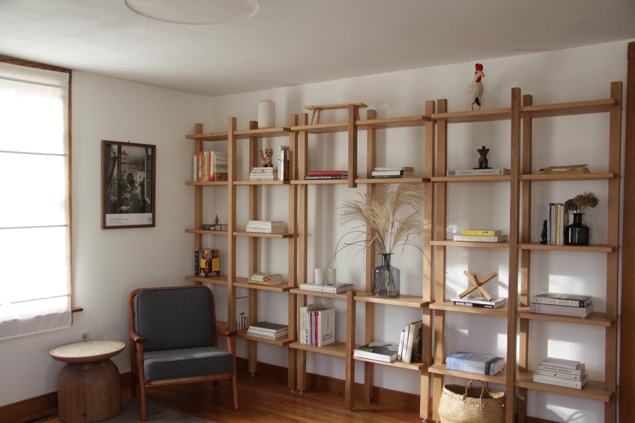 Woodwork Customizable White Oak Minimal Bookshelf by SinCa Design For Sale