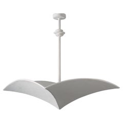 Customizable White Plaster Veris Pendant 30", hung by hand-plastered rod