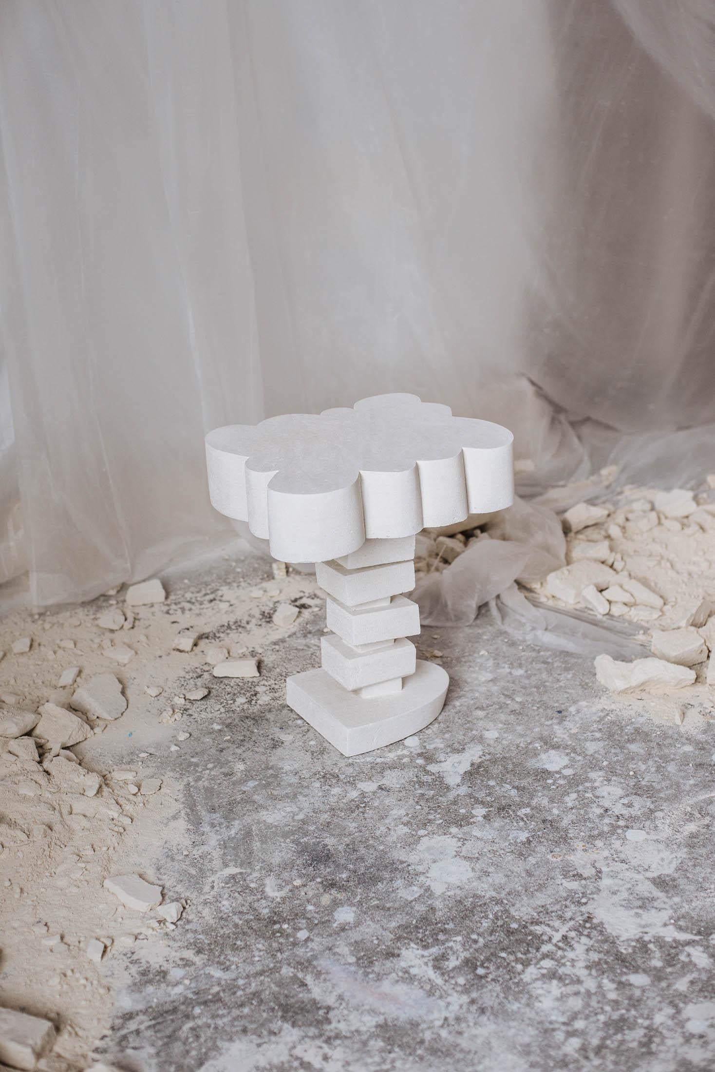 Customizable White Side Table 'Cloud' by DenHolm, Limestone 4