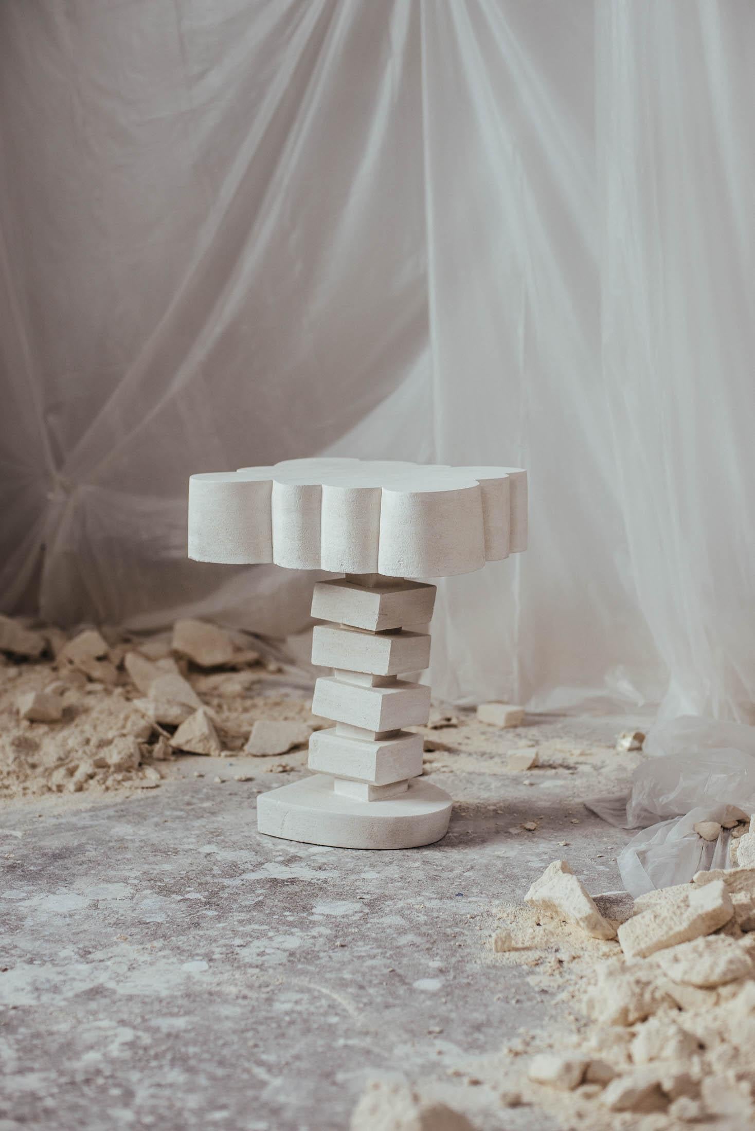 Customizable White Side Table 'Cloud' by DenHolm, Limestone 5