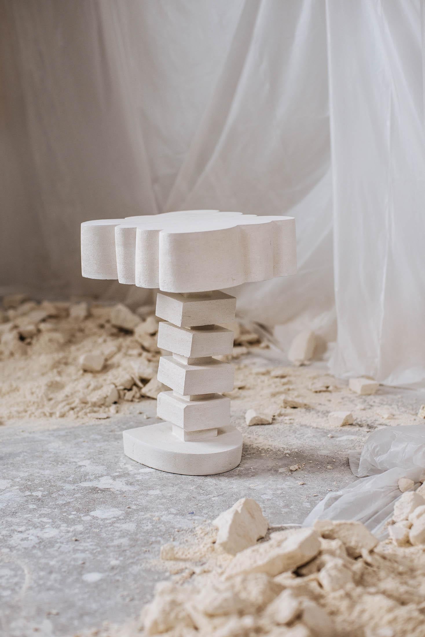 Customizable White Side Table 'Cloud' by DenHolm, Limestone 6