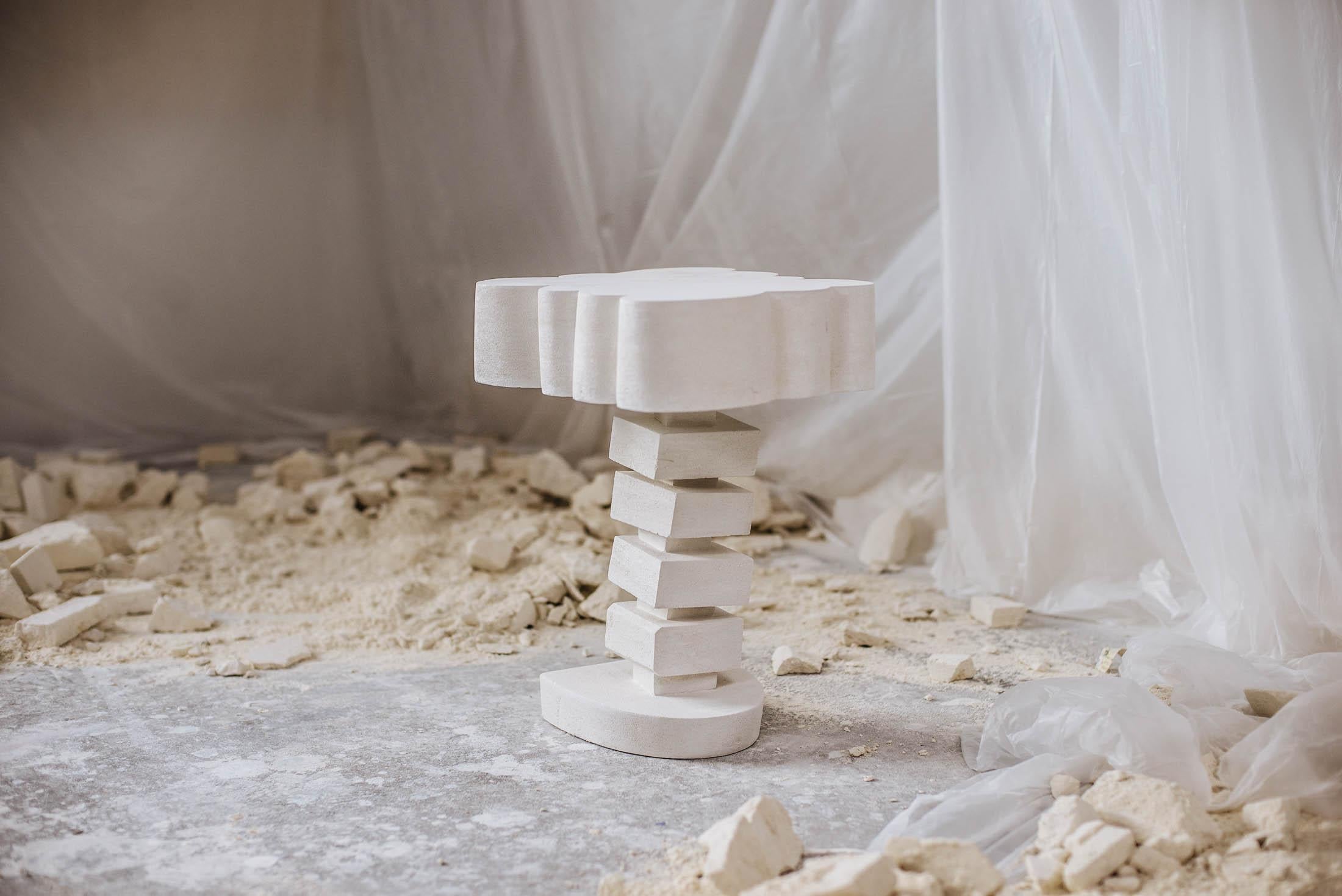 Customizable White Side Table 'Cloud' by DenHolm, Limestone 7