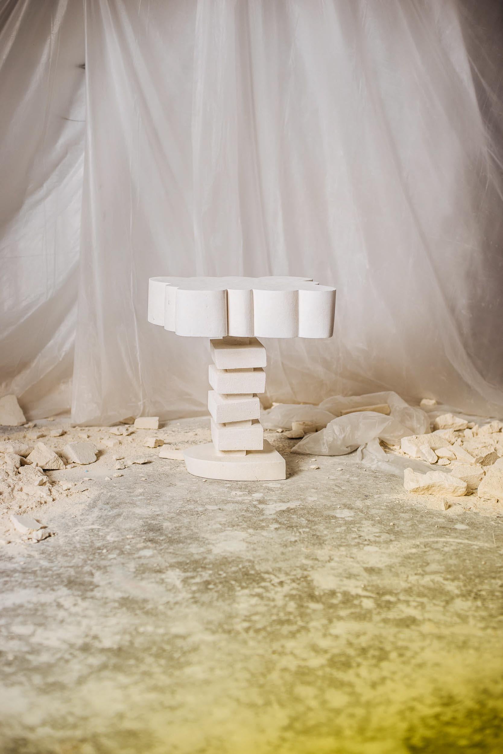 Australian Customizable White Side Table 'Cloud' by DenHolm, Limestone