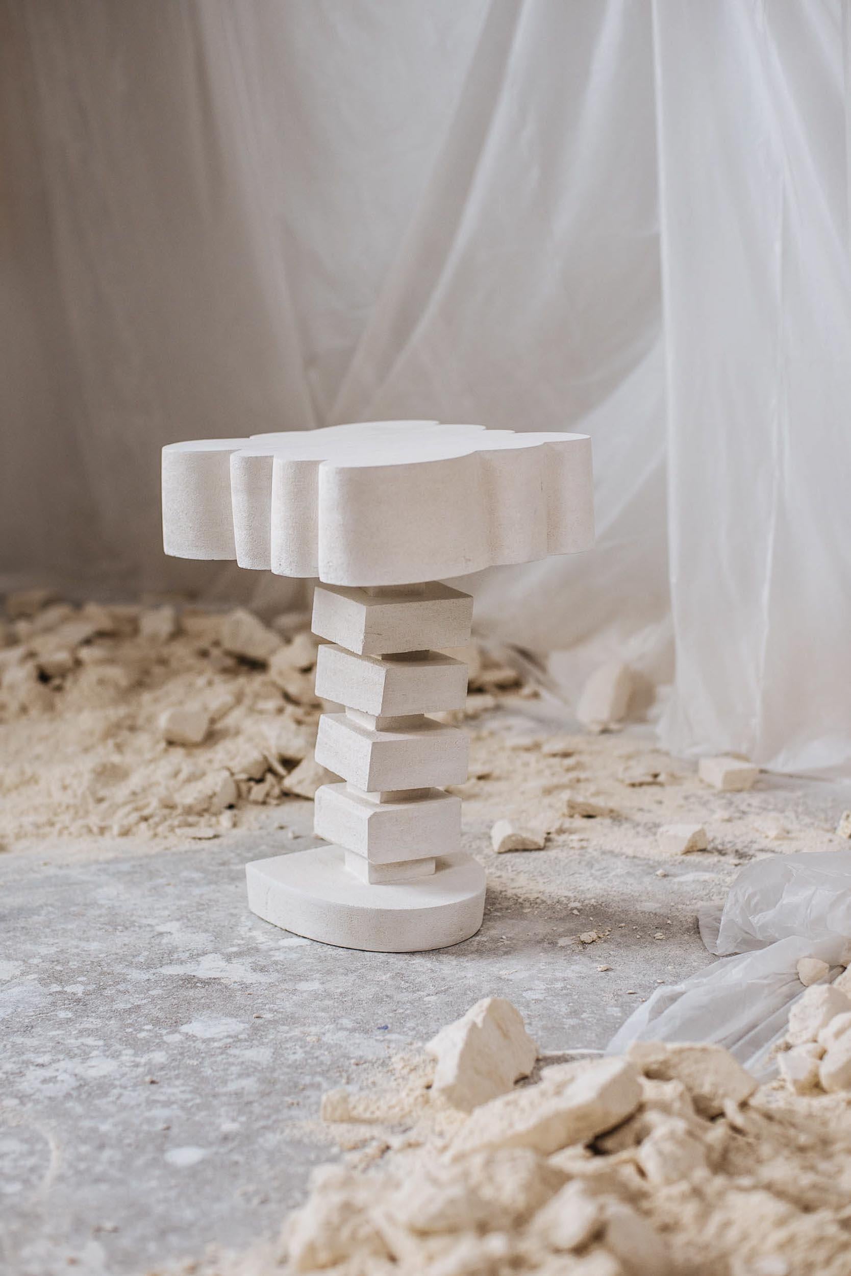 Customizable White Side Table 'Cloud' by DenHolm, Limestone In New Condition In Paris, FR