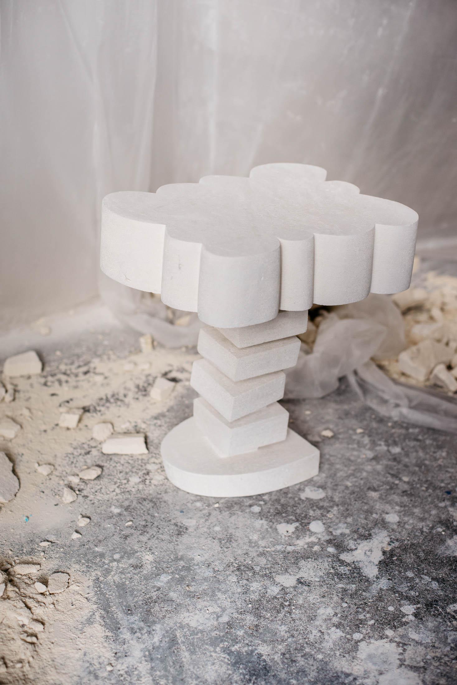 Customizable White Side Table 'Cloud' by DenHolm, Limestone 2