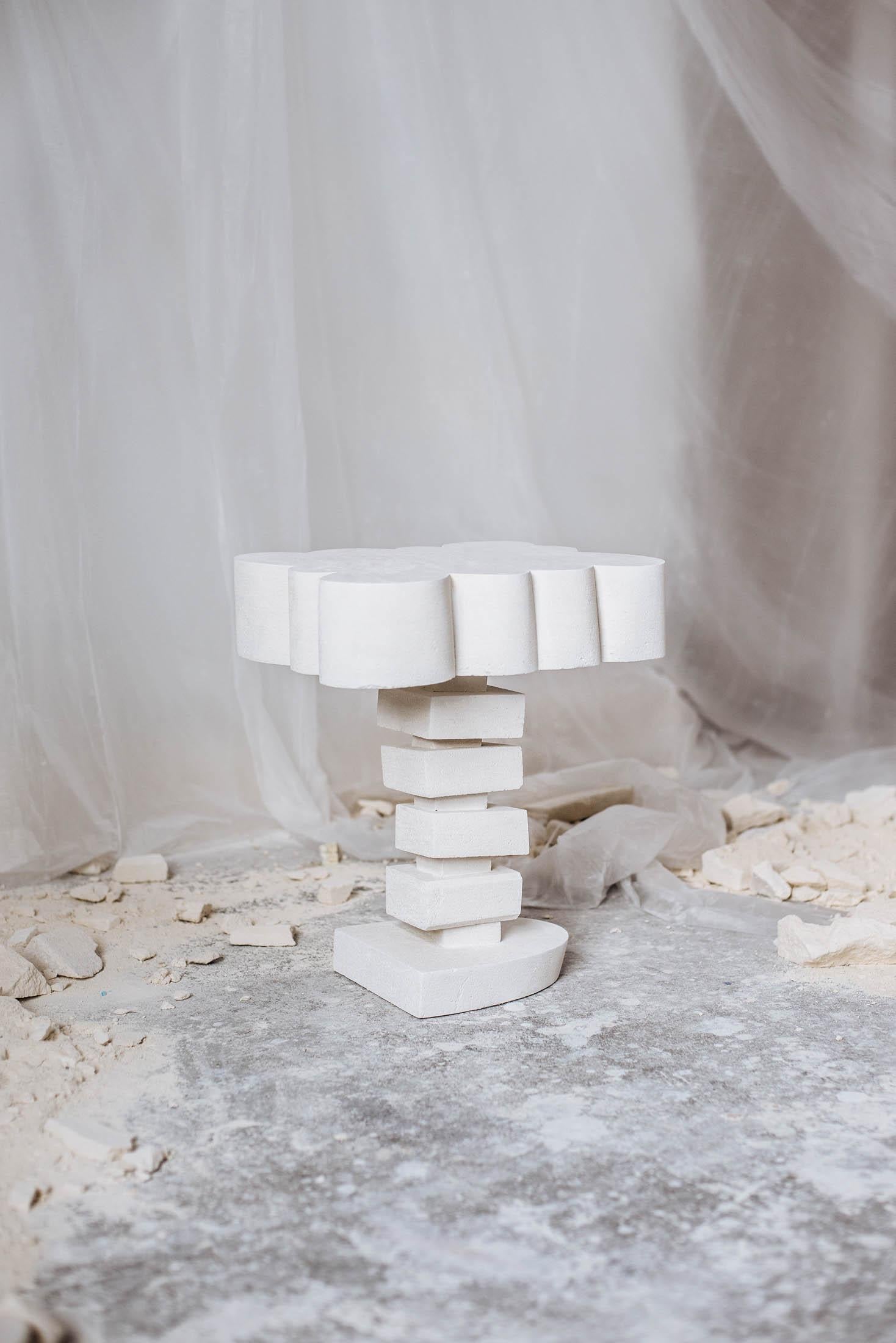 Customizable White Side Table 'Cloud' by DenHolm, Limestone 3