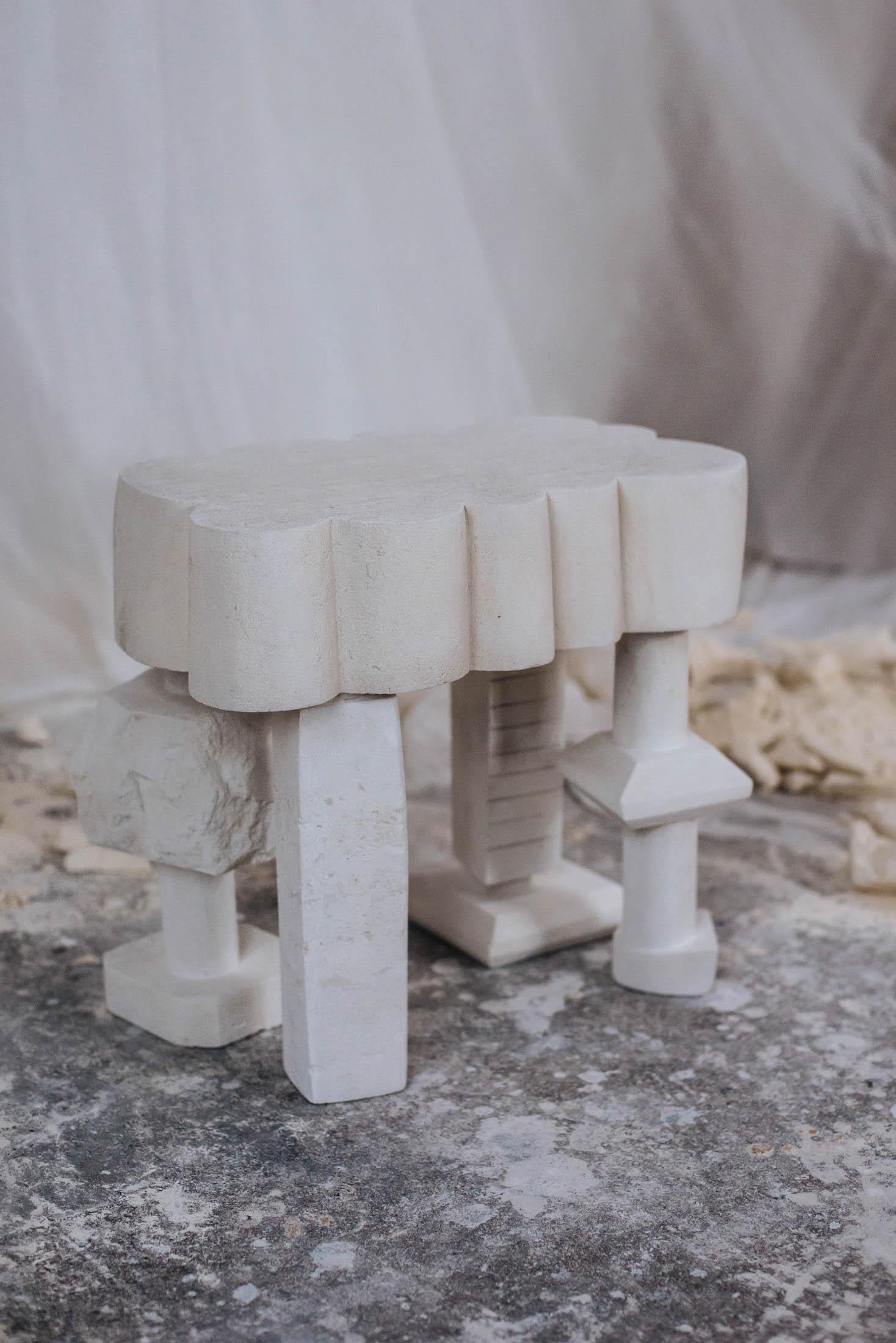 Customizable White Side Table 'Cloud II' by Denholm, Limestone 4