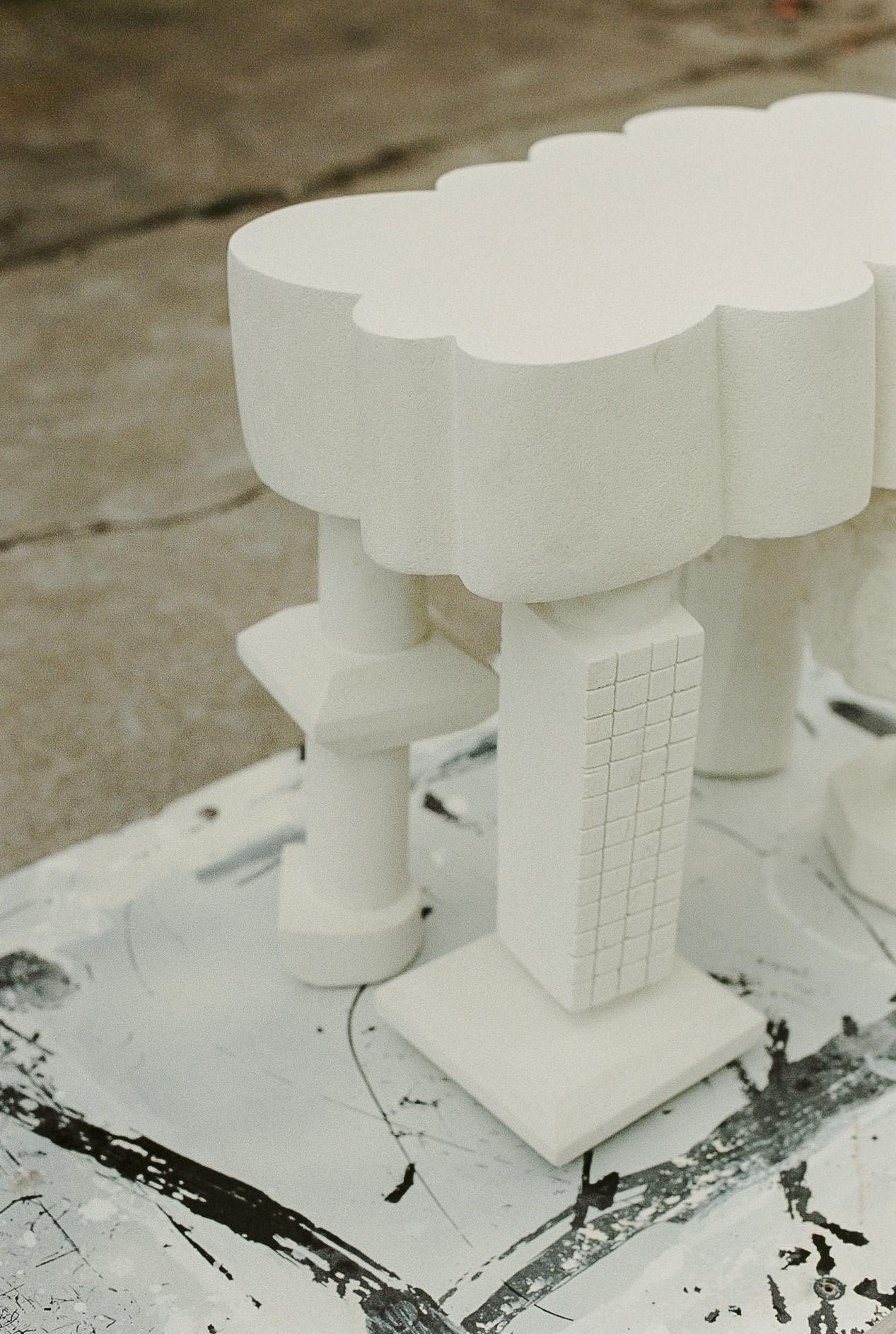 Customizable White Side Table 'Cloud II' by Denholm, Limestone 6