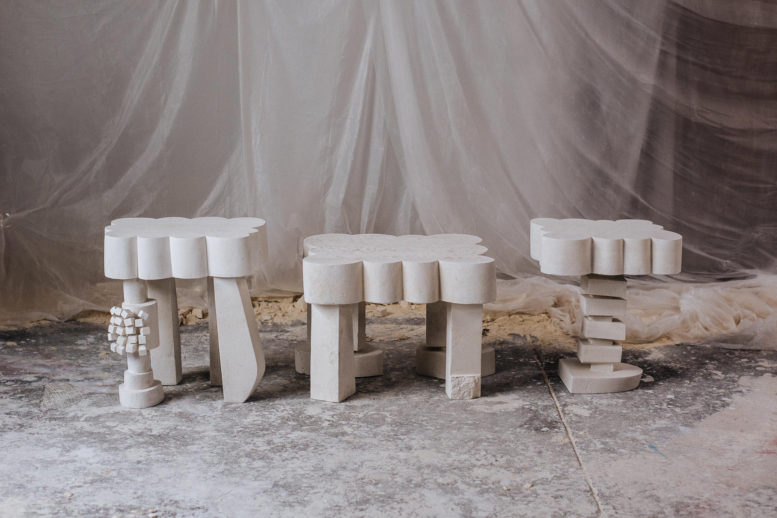 Australian Customizable White Side Table 'Cloud II' by Denholm, Limestone