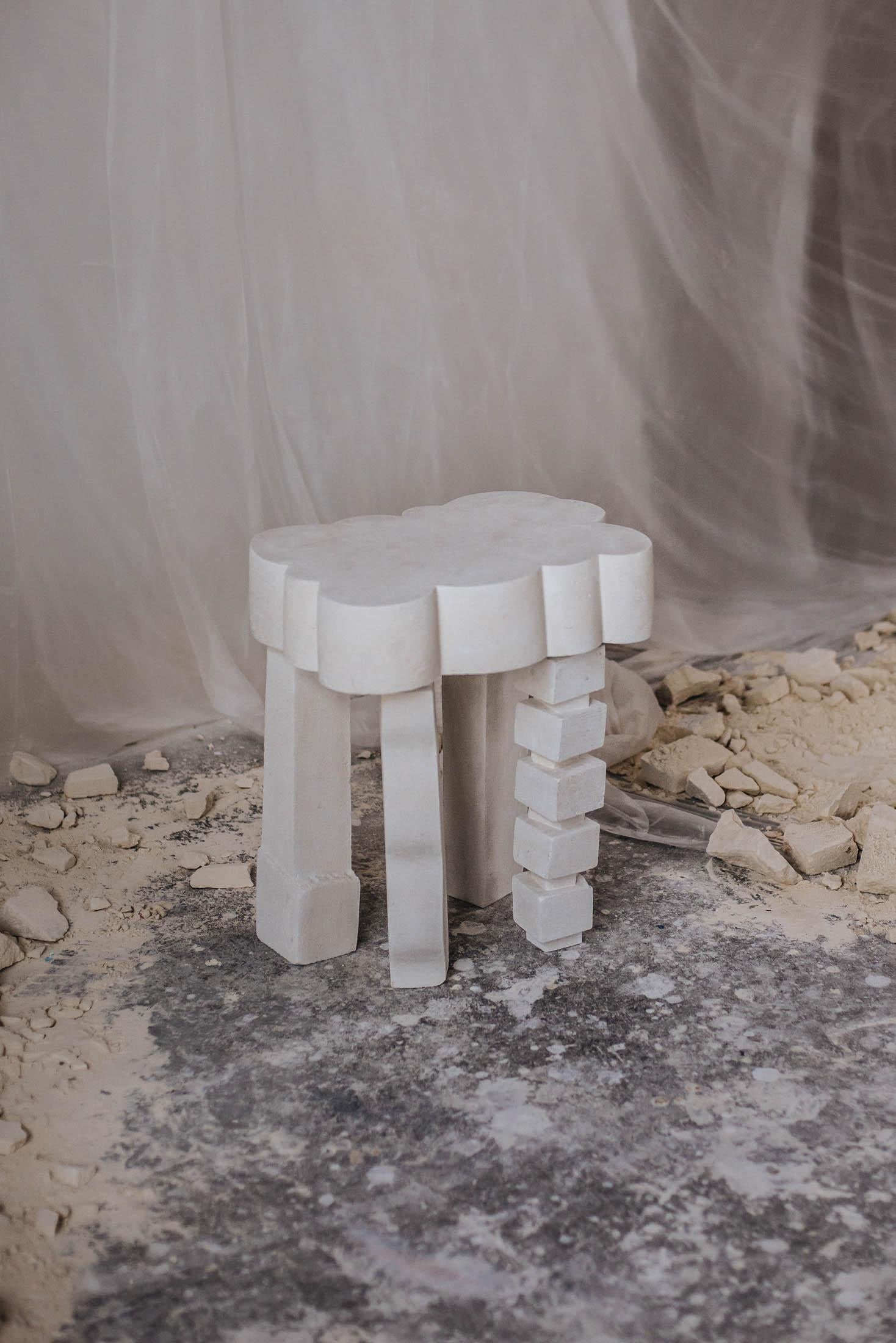 Customizable White Side Table 'Cloud II' by Denholm, Limestone 1