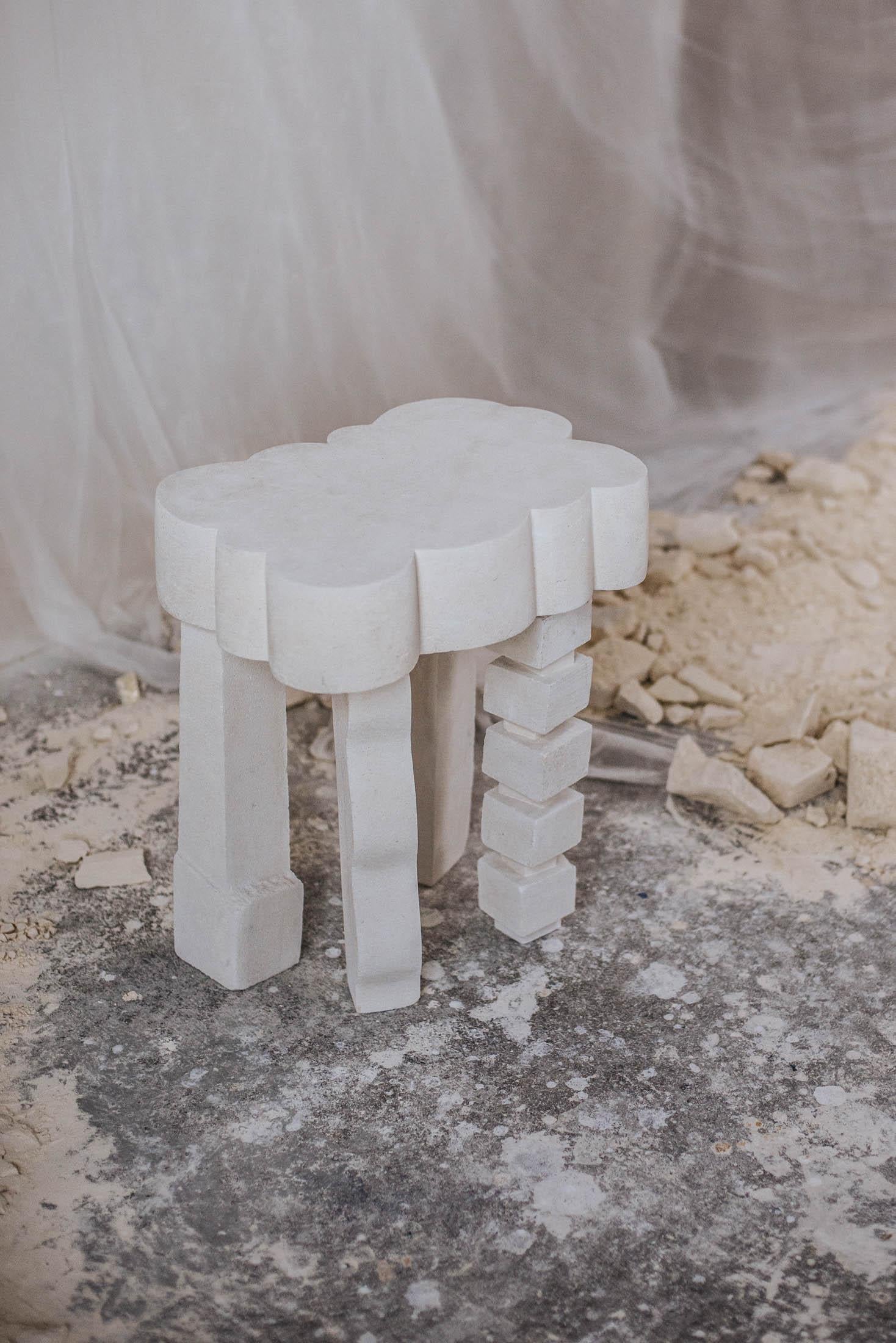 Customizable White Side Table 'Cloud II' by Denholm, Limestone 2