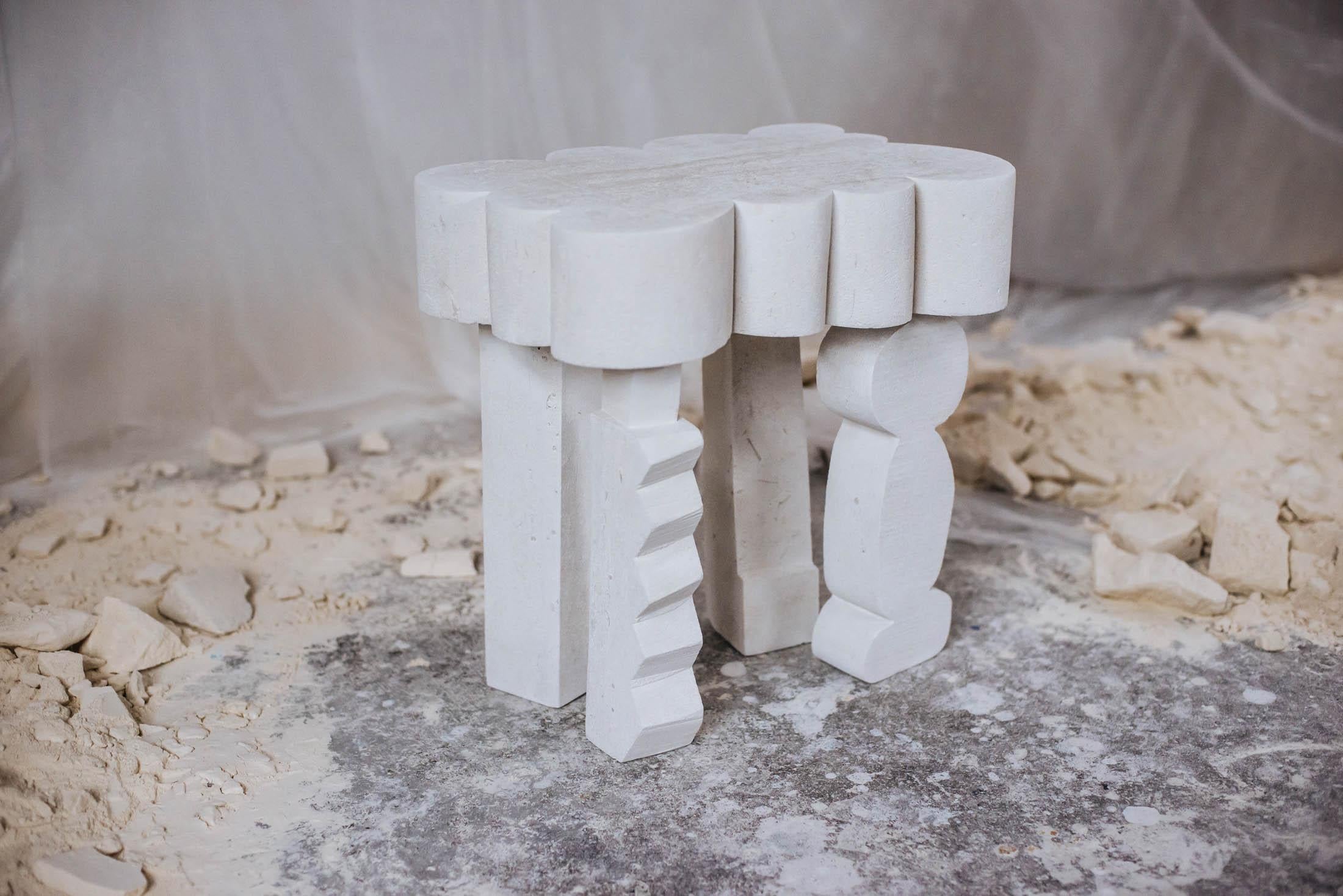 Customizable White Side Table 'Cloud II' by Denholm, Limestone 3
