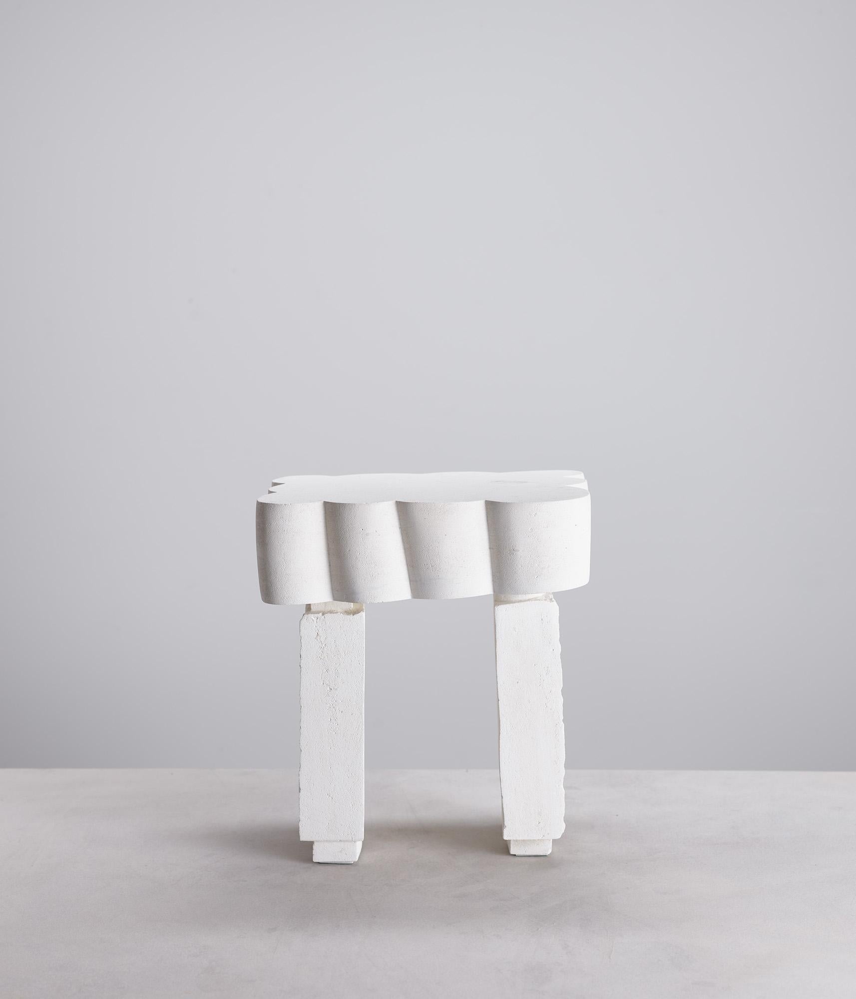 Customizable White Side Table 'Cloud III' by DenHolm, Limestone 4