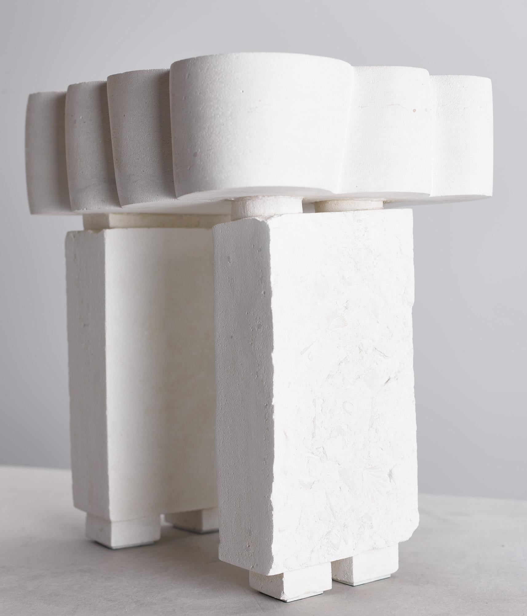 Customizable White Side Table 'Cloud III' by DenHolm, Limestone 5