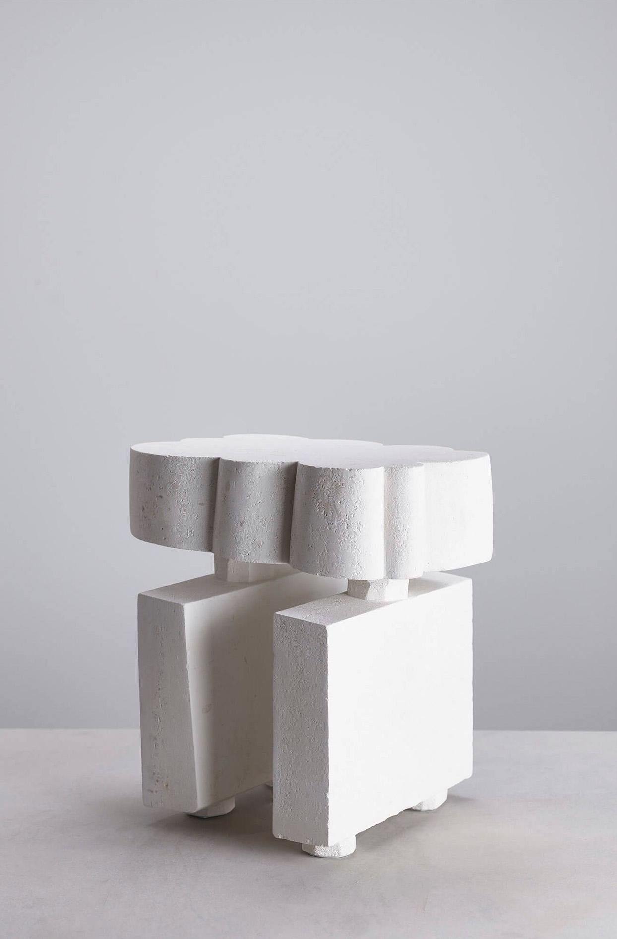 Customizable White Side Table 'Cloud III' by DenHolm, Limestone 6