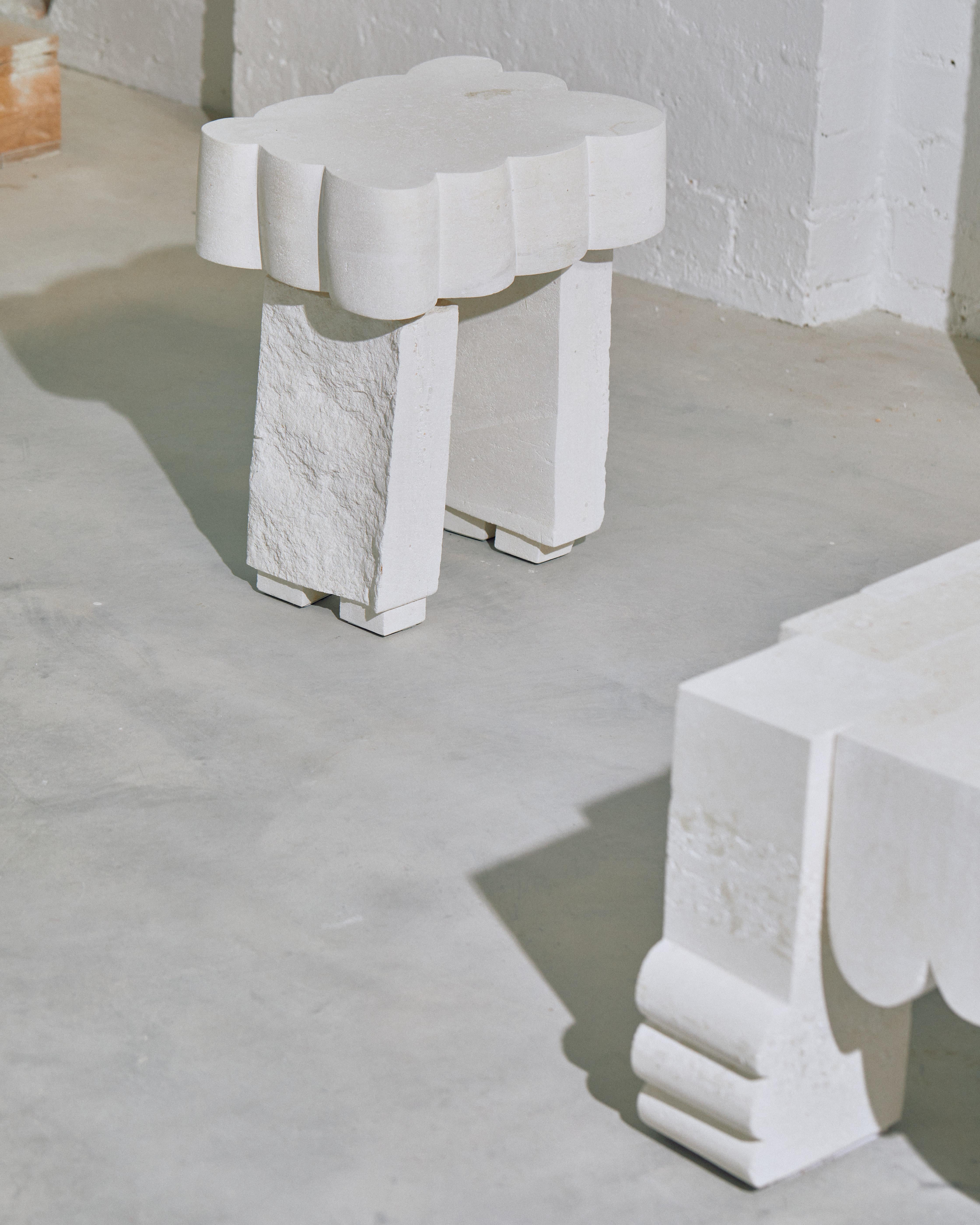Customizable White Side Table 'Cloud III' by DenHolm, Limestone 7