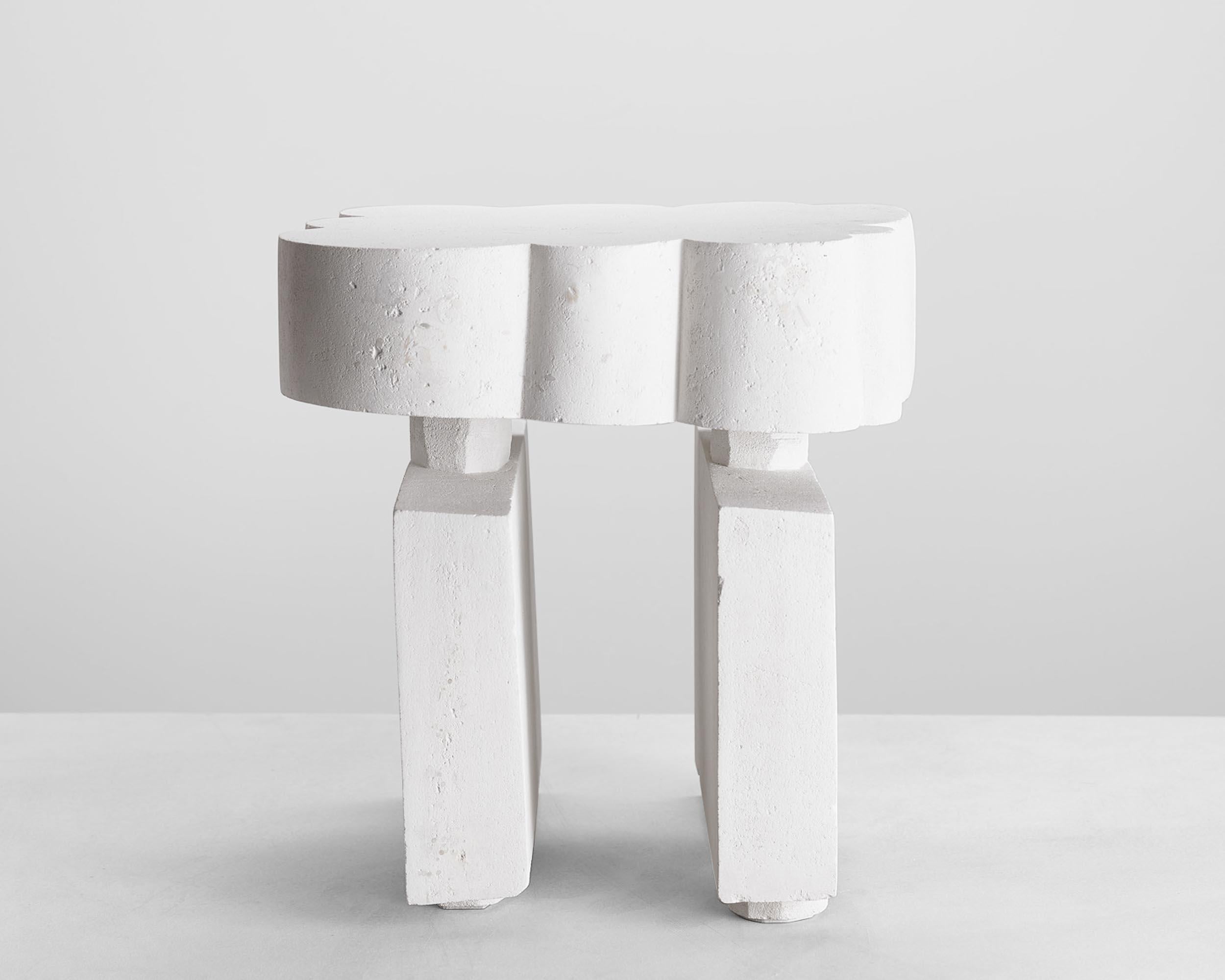 Organic Modern Customizable White Side Table 'Cloud III' by DenHolm, Limestone