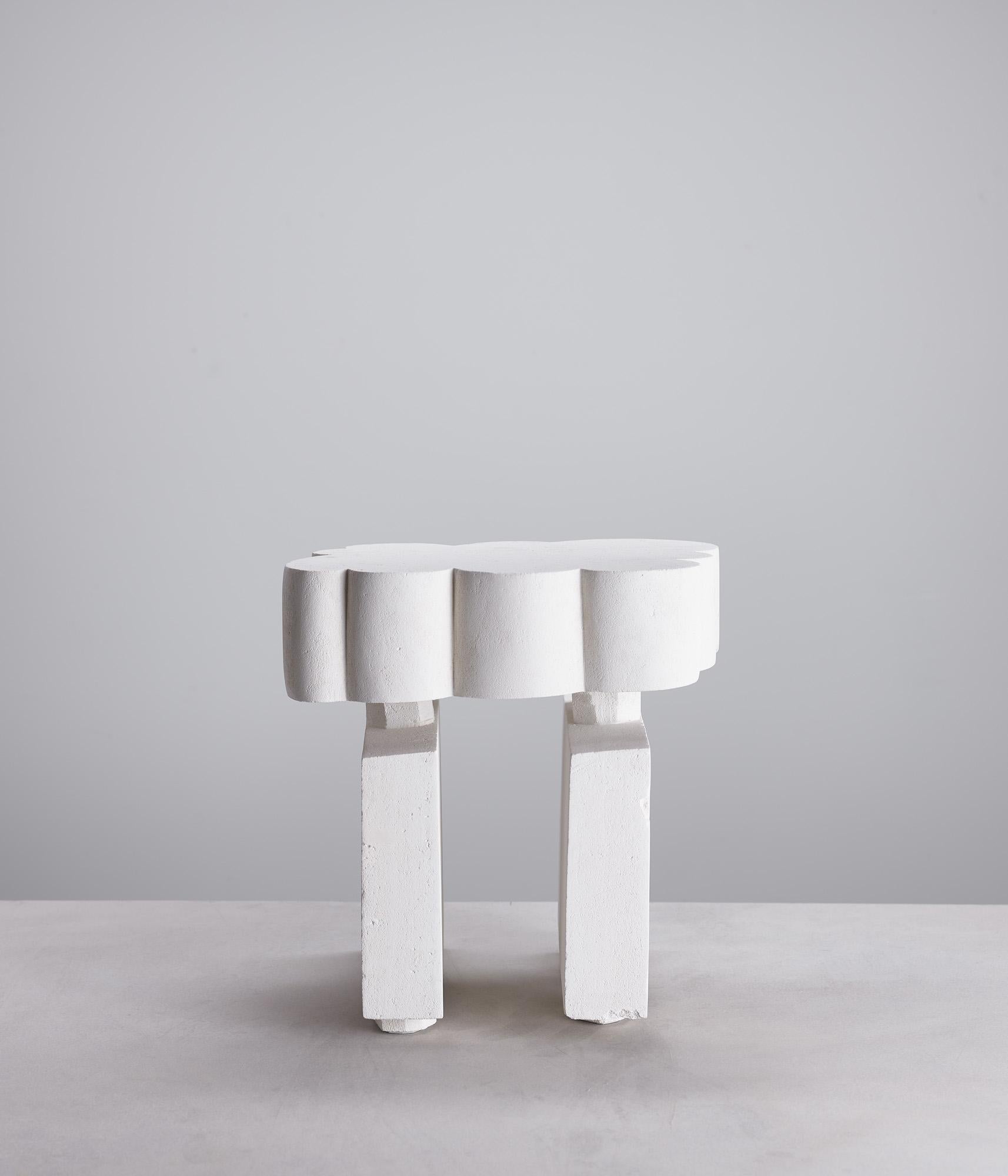 Customizable White Side Table 'Cloud III' by DenHolm, Limestone 1