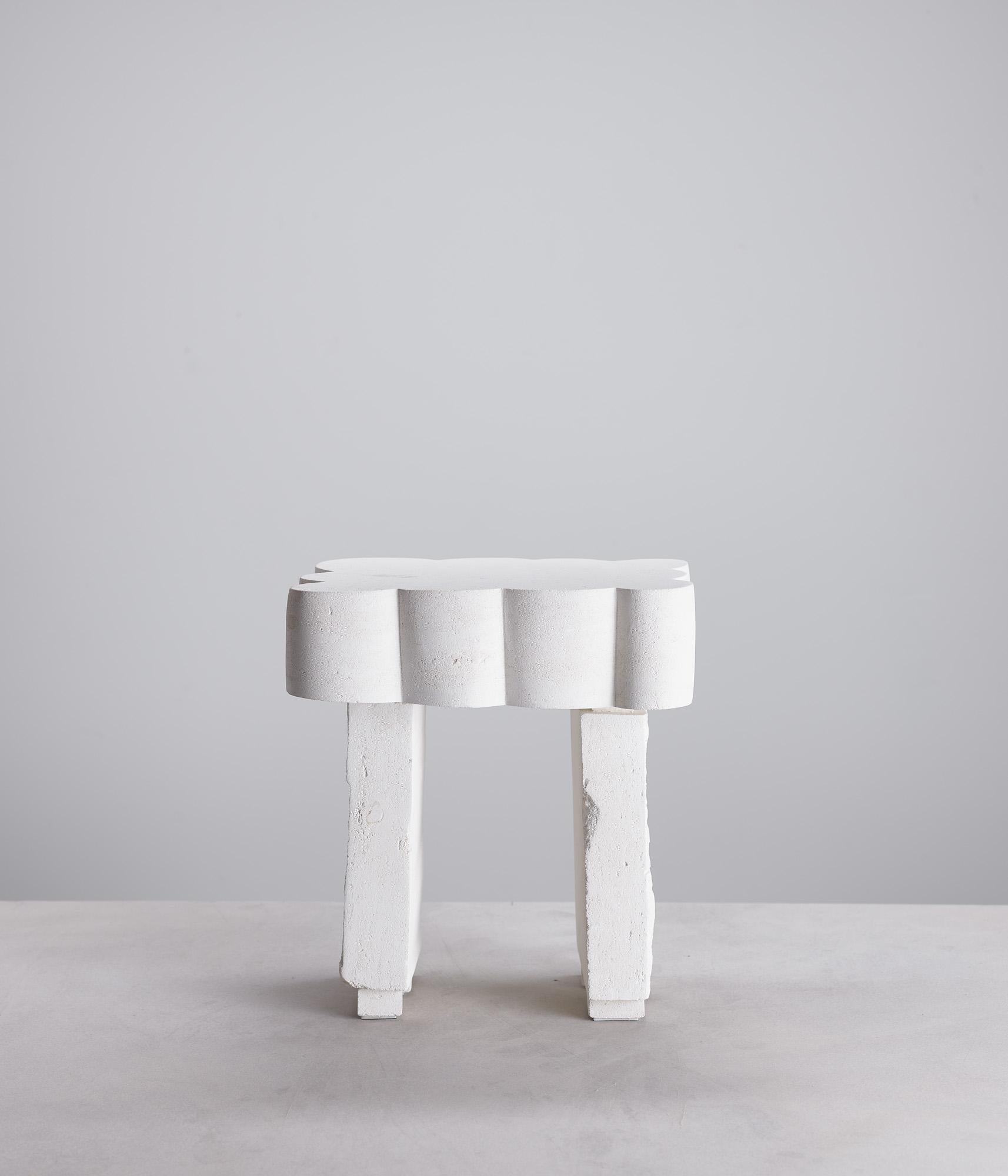 Customizable White Side Table 'Cloud III' by DenHolm, Limestone 2