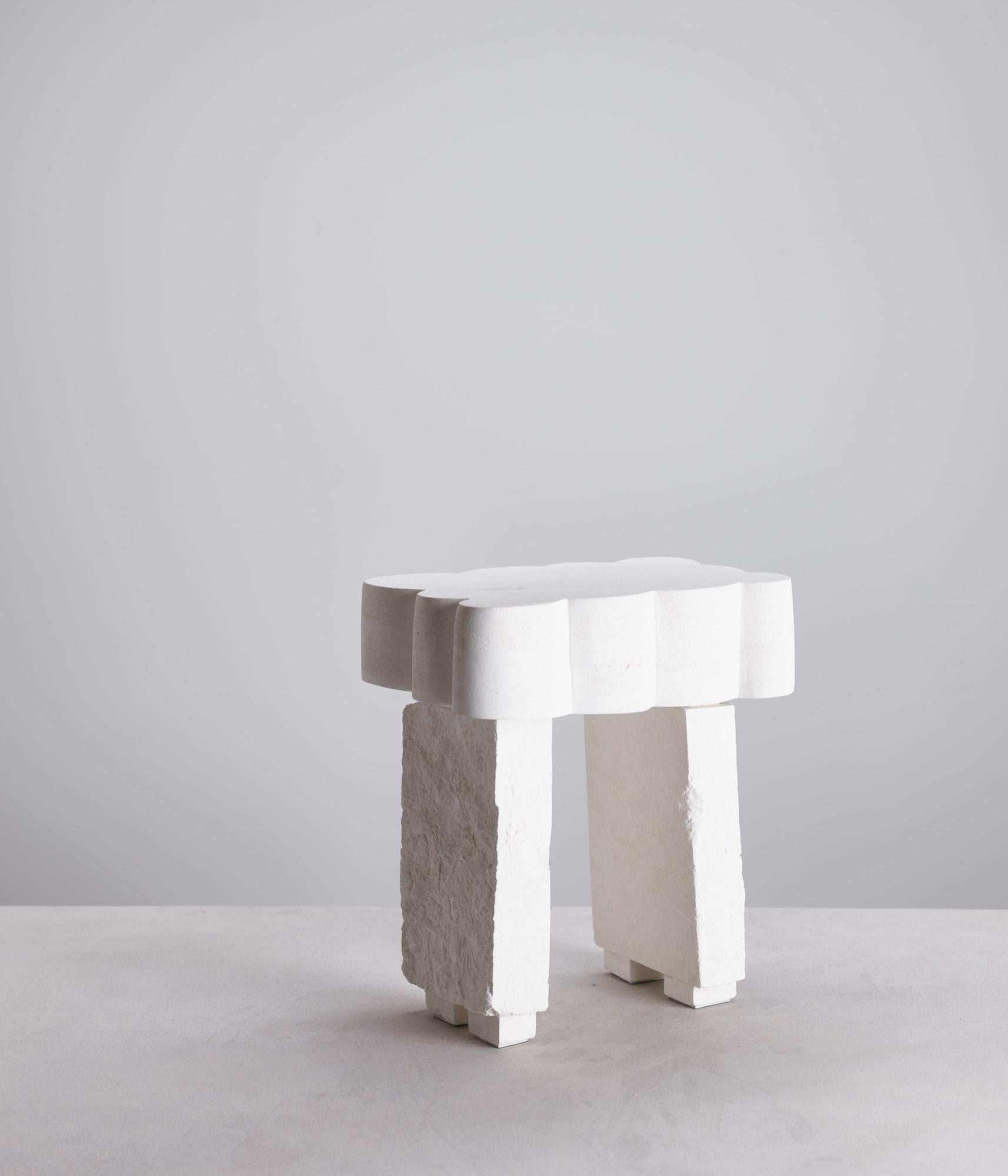 Customizable White Side Table 'Cloud III' by DenHolm, Limestone 3