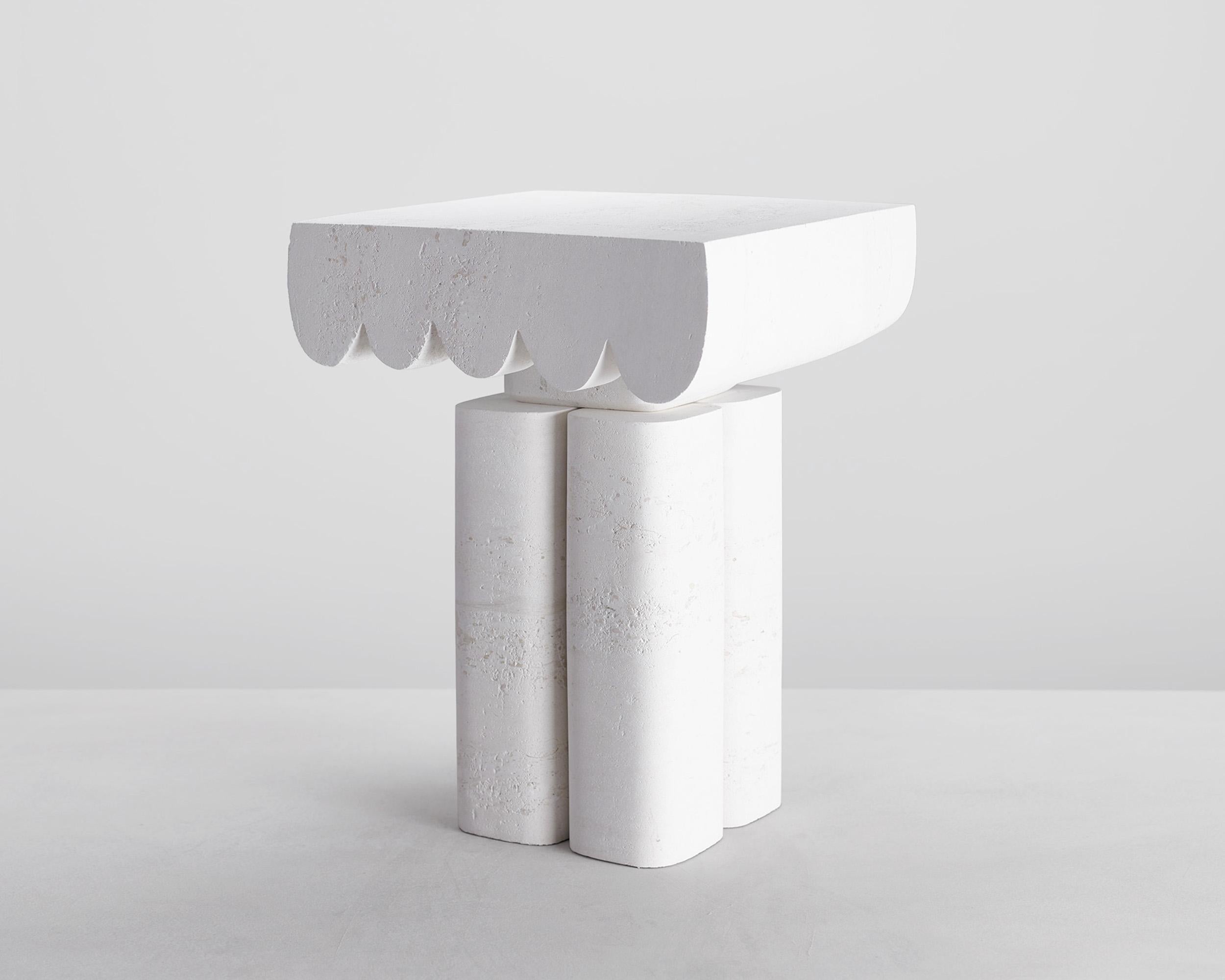 Organic Modern Customizable White Side Table 'Ellie' by DenHolm, Limestone For Sale