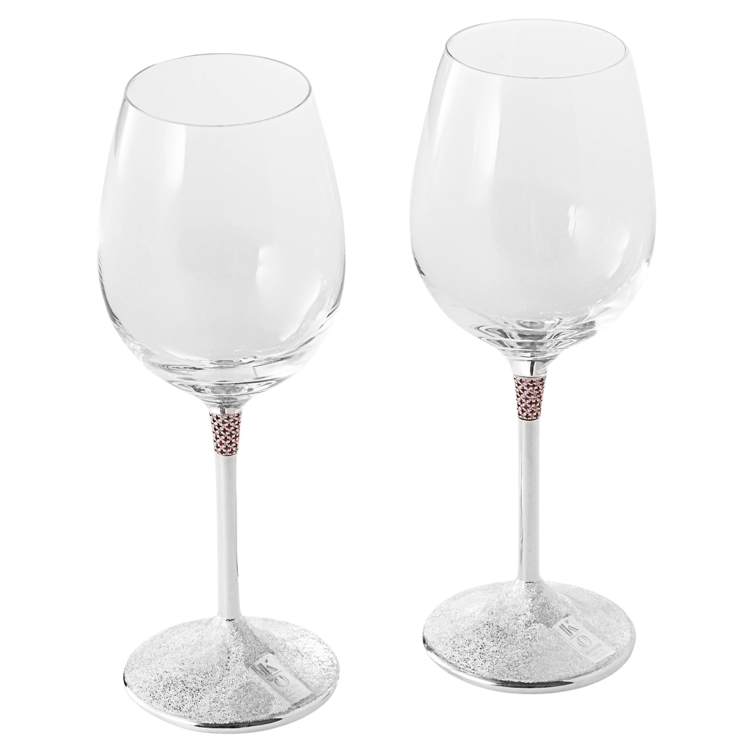 Customizable Wine Glasses, Sterling Silver Steam, Set of Two, Made in Italy For Sale
