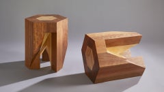 "Customizable" Yosegi Modern Minimal Style Japanese Pair Stools by Tamen