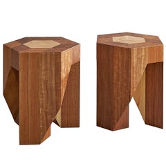 "Customizable" Yosegi Modern Minimal Style Japanese Pair Stools by Tamen
