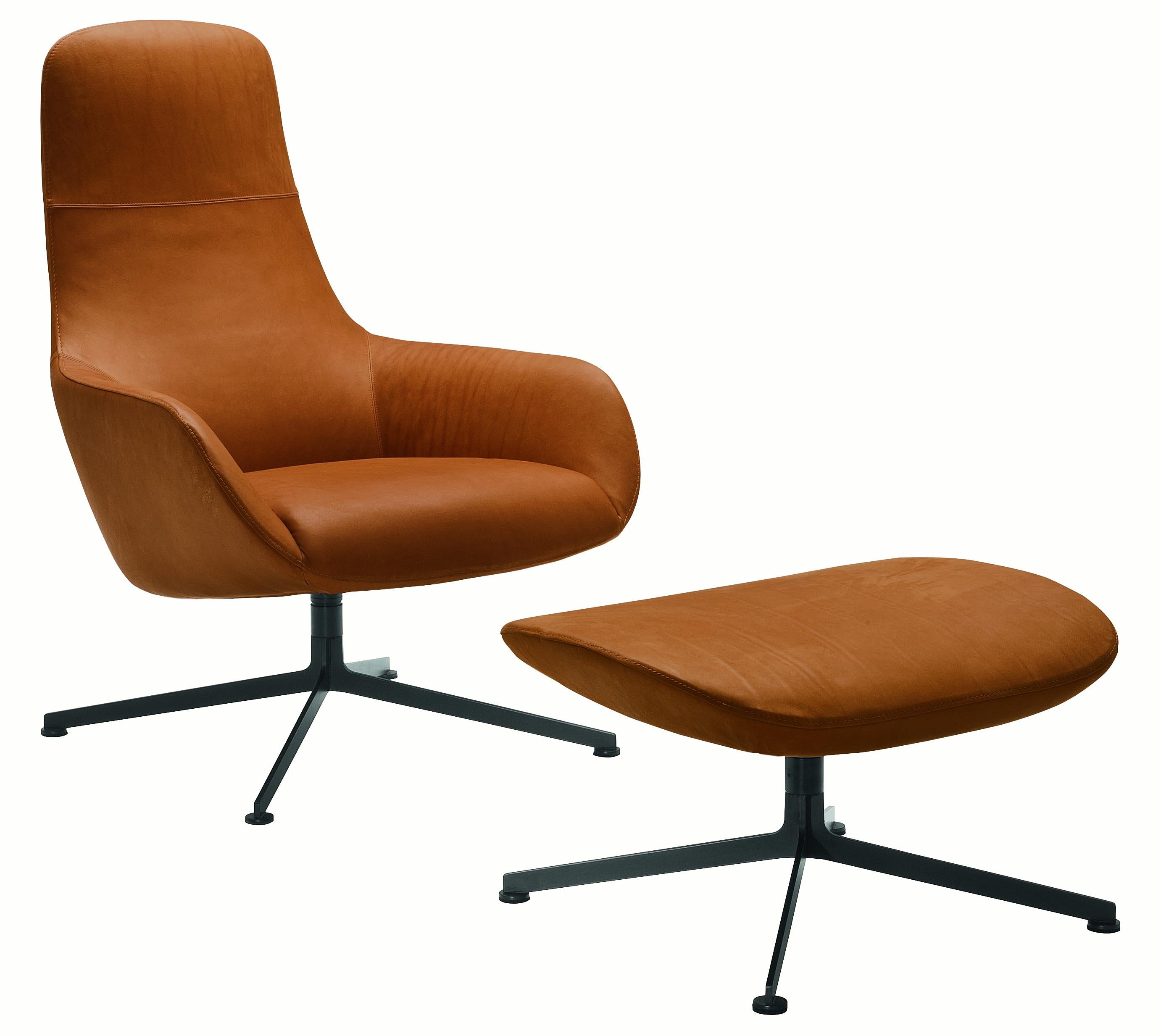 Leather Customizable Zanotta Swivel Kent Lounge Chair by Ludovica+Roberto Palomba For Sale