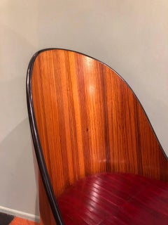 Customizable Zebrano Wood Red Leather Seats and Black Details Saber Legs Chairs