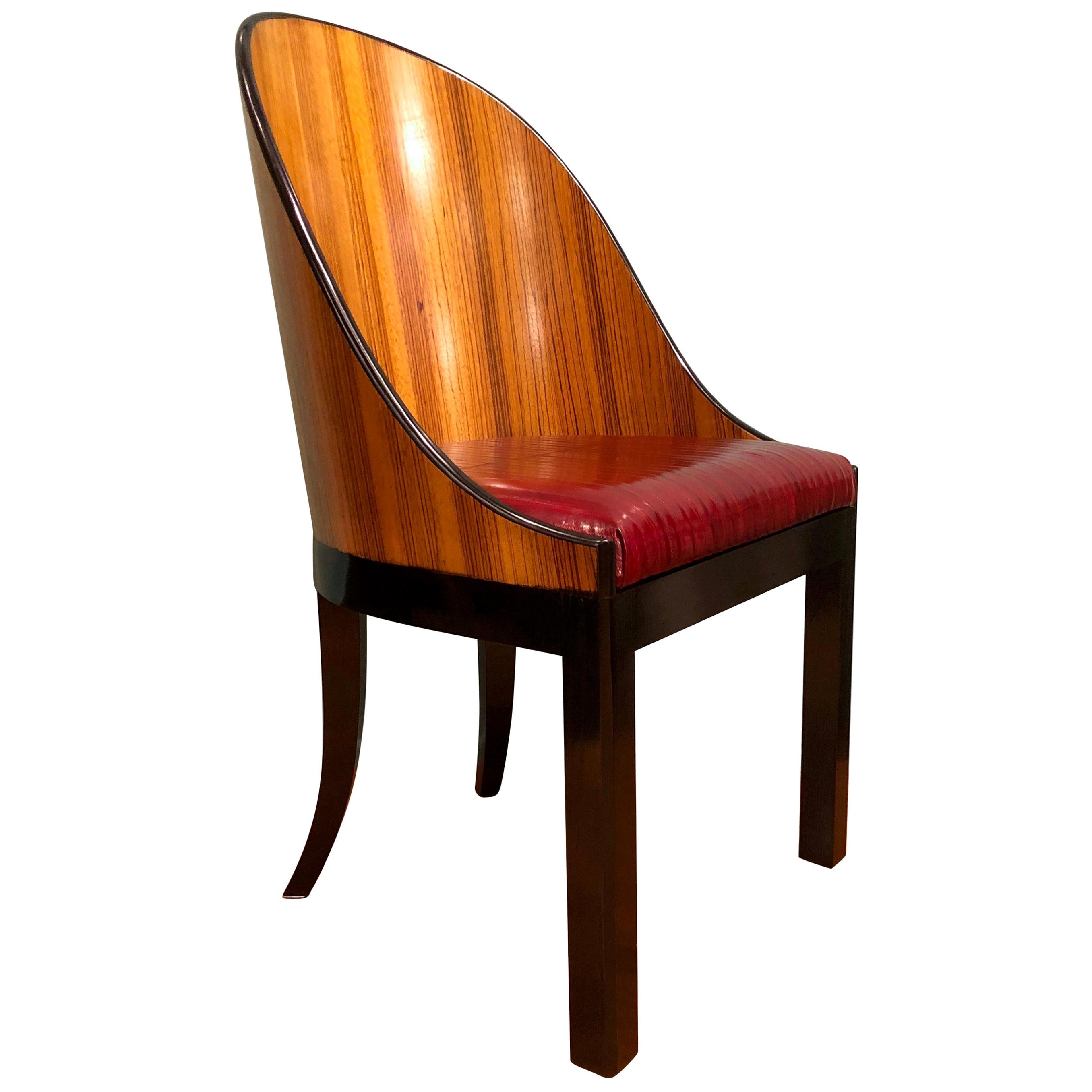Customizable Zebrano Wood Red Leather Seats and Black Details Saber Legs Chairs