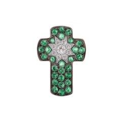 Customize Cross Blue Sapphire Diamond White Gold Pendant