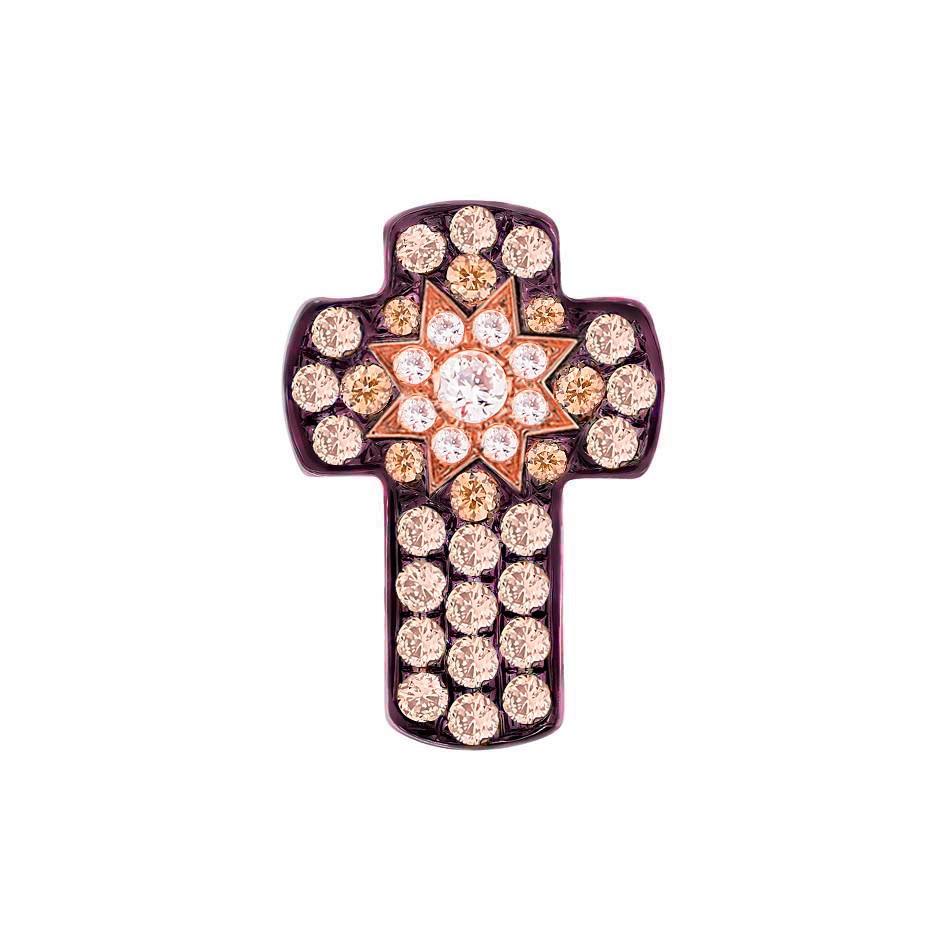 Pendentif croix personnalisable en or blanc avec saphir bleu et diamant Pour femmes en vente