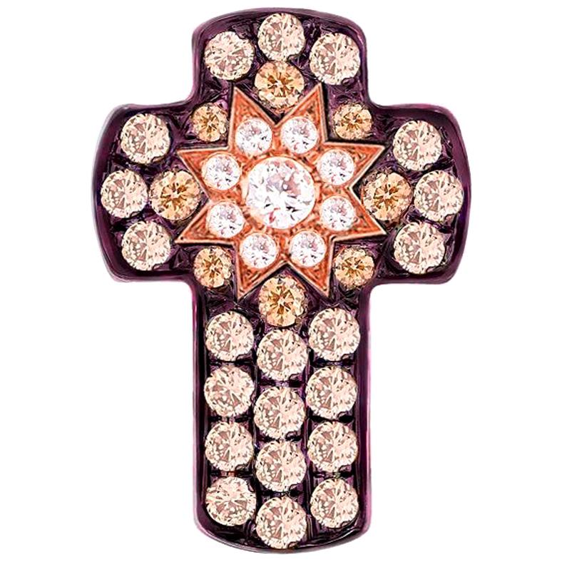 Personalizar Colgante Cruz Cognac Diamante Oro Amarillo