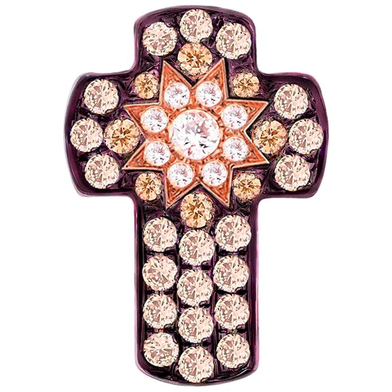 Pendentif croix personnalisable en or jaune et diamants cognac